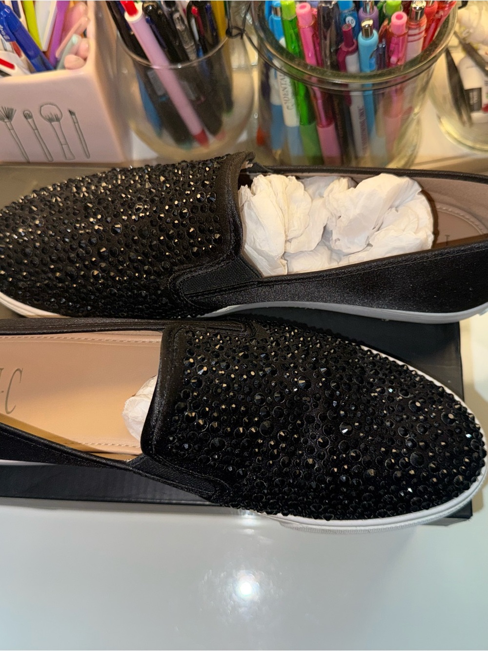 INC International Concepts Black Crystal Embellished Slip-On Sneakers